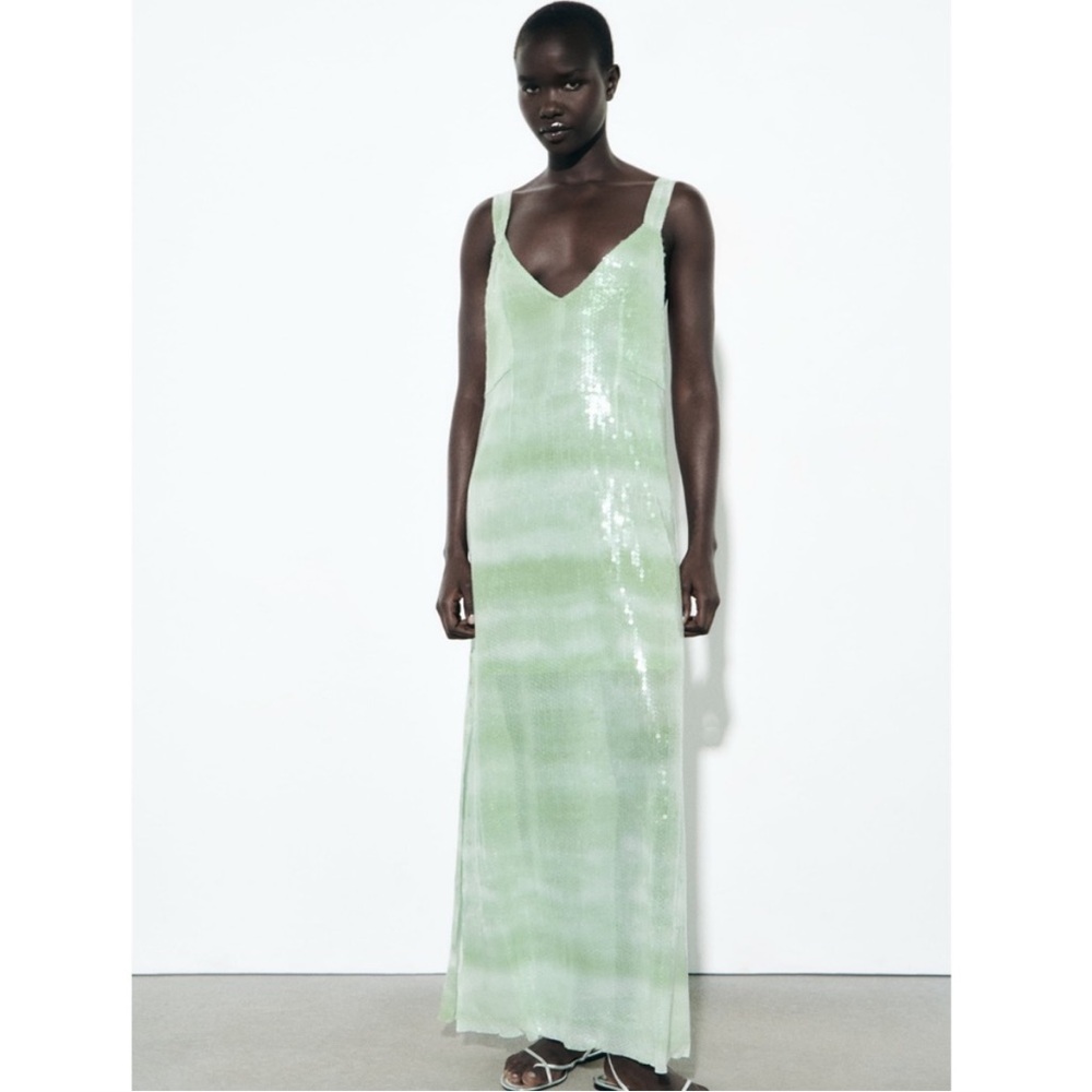 Zara green sequin maxi dress